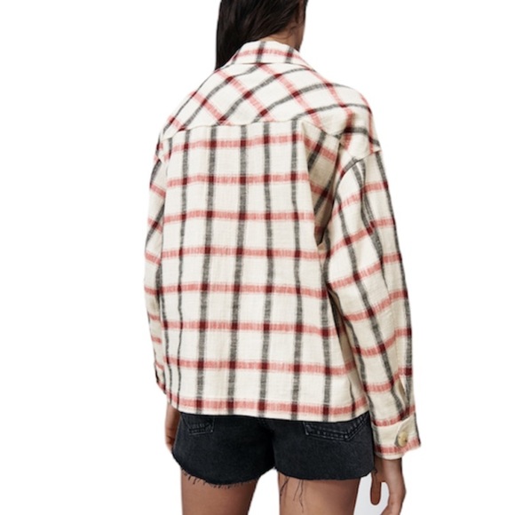 NEW Zara Cream Red Black Plaid Overshirt Shacket Jacket NWT - Picture 2 of 14